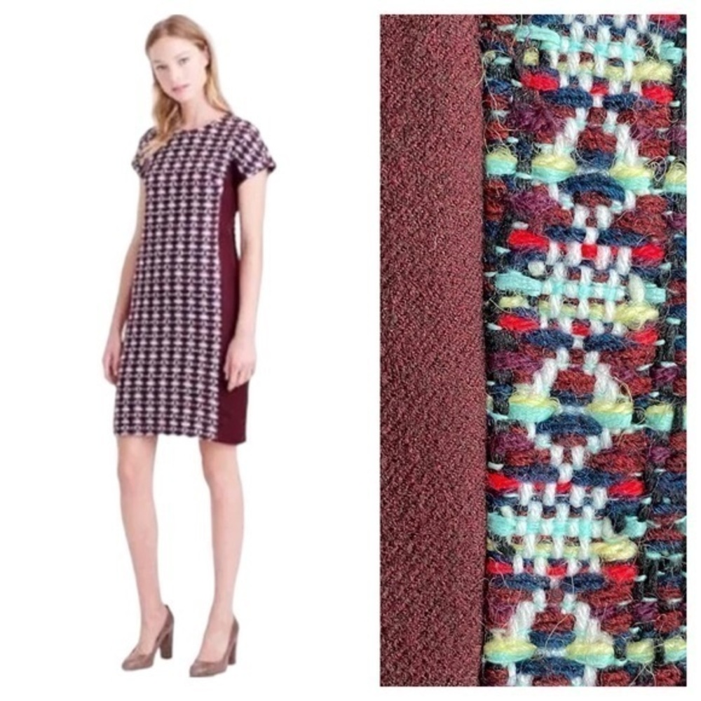 J. Crew Collection Burgundy Red Wool Alpaca Colorful French Tweed Sheath Dress 6